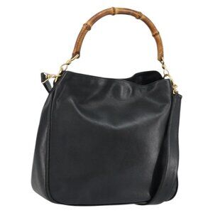 Authentic GUCCI Bamboo Shoulder Bag Leather 2way Black Gold 001 2123 1638